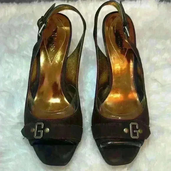 Guess Wgleona Vintage Dark Brown Suede 4” Heels with Back Strap Womens Size 6.5 - Picture 3 of 16